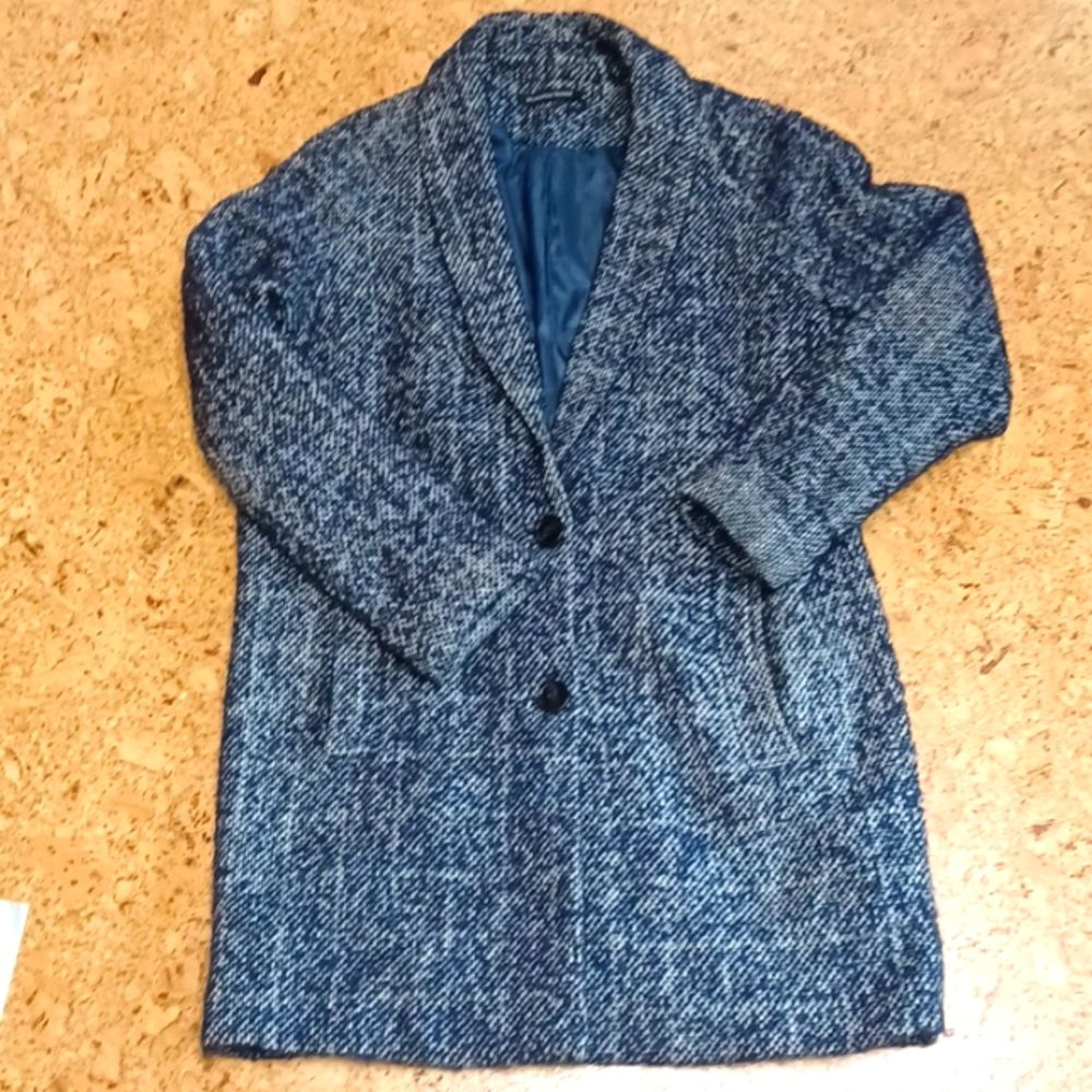 Monoprix Femme Blue Tweed Jacket Fully Lined, Women's Size 36